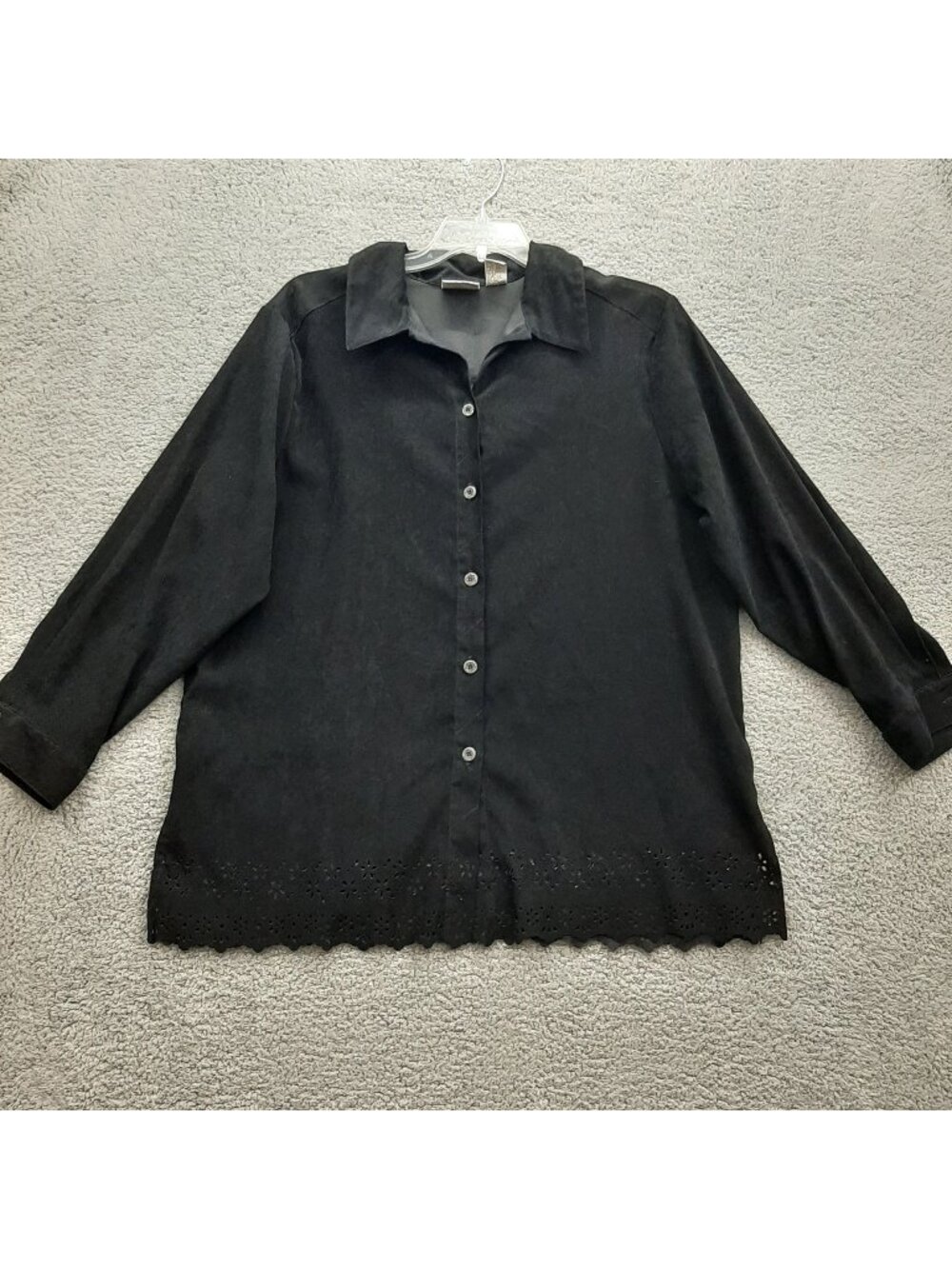 Napa Valley Women 1x Black Scalloped Eyelets Soft Shacket Witchy Fuax suede Goth